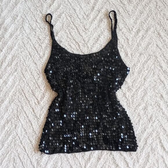 Y2K Black Crochet Knit Sequin Fairygoth Top - Picture 1 of 3